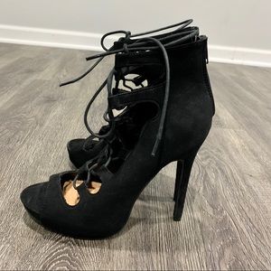 Fashion Nova Black Lace up High Heels Size 8 1/2